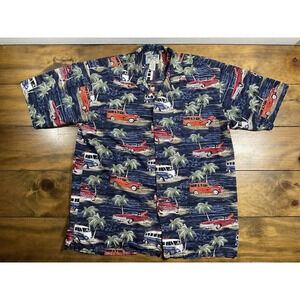 Big Dogs Mens Nature Hawaiian AOP Car Print Short Sleeve Shirt Size Large